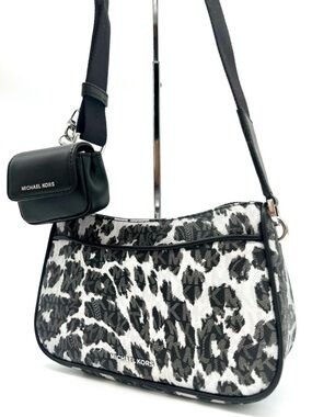 Michael Kors Jet Set Medium Leopard Logo Crossbody Bag W Case for Apple AirPods